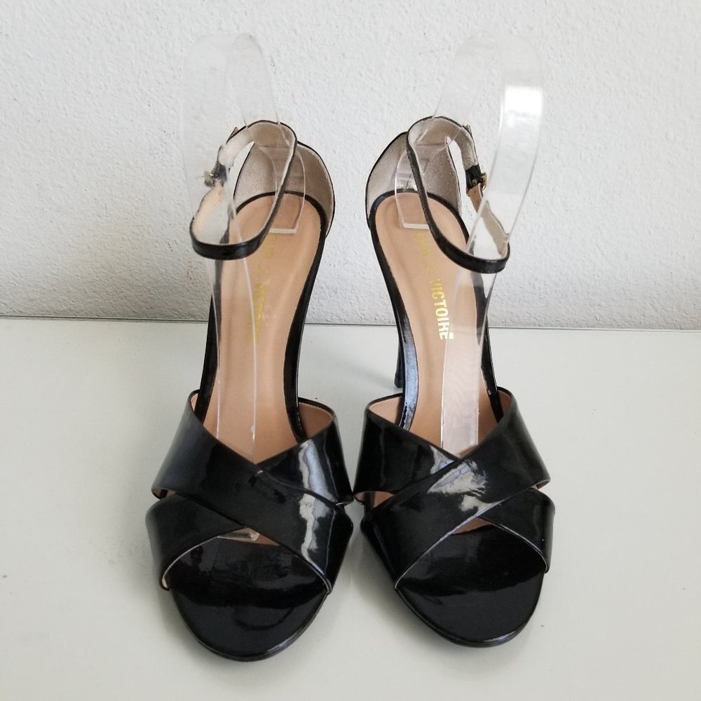 POUR LA VICTOIRE Black Patent Leather Heels 8 - Picture 3 of 12